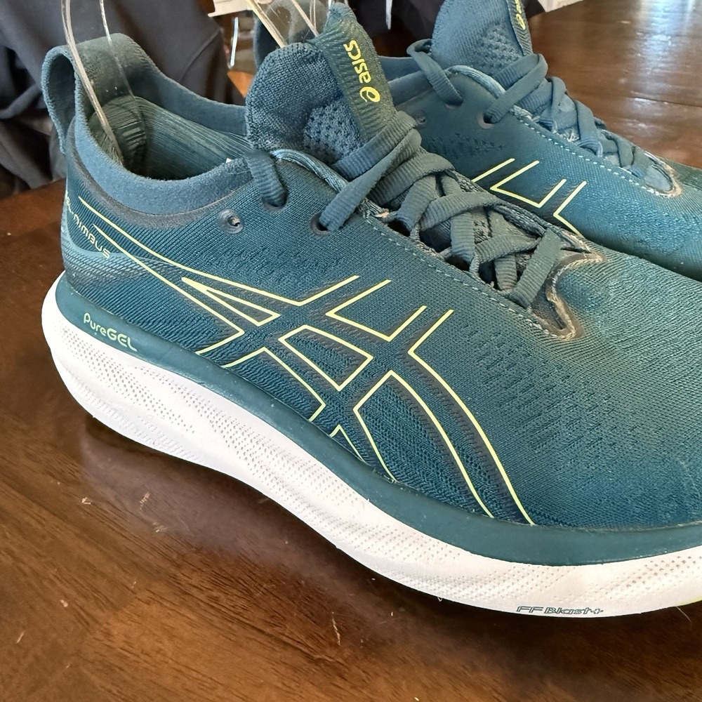 Women's ASICS Gel-Nimbus 25 Ink Teal/Lime Running Shoes USA Women's 7.5 EUC - Picture 4 of 15